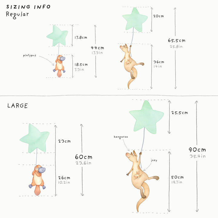 Size options for Australian animals decals set from Little Tall Tales