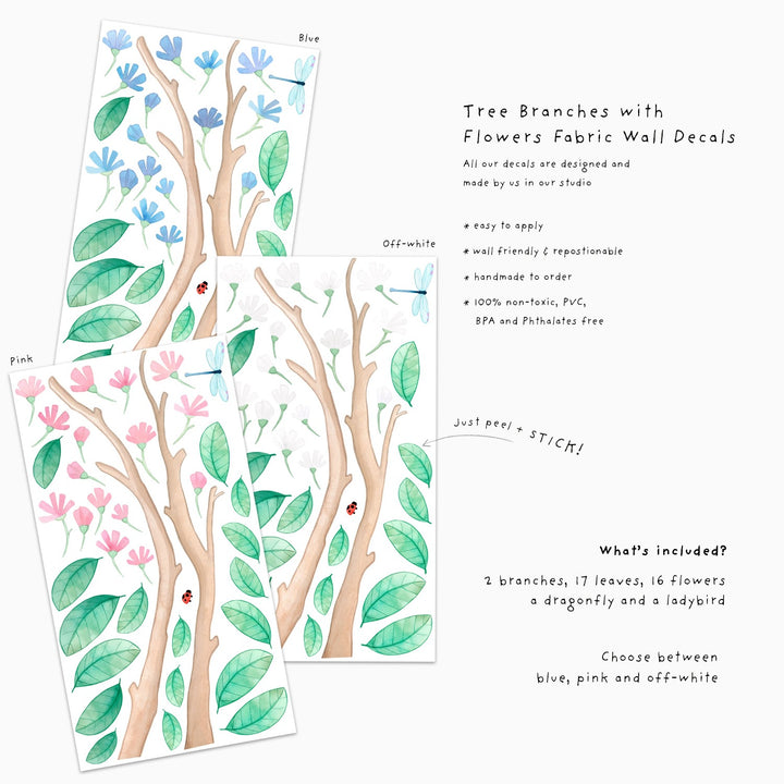 Flower tree branch kids decals, colour options