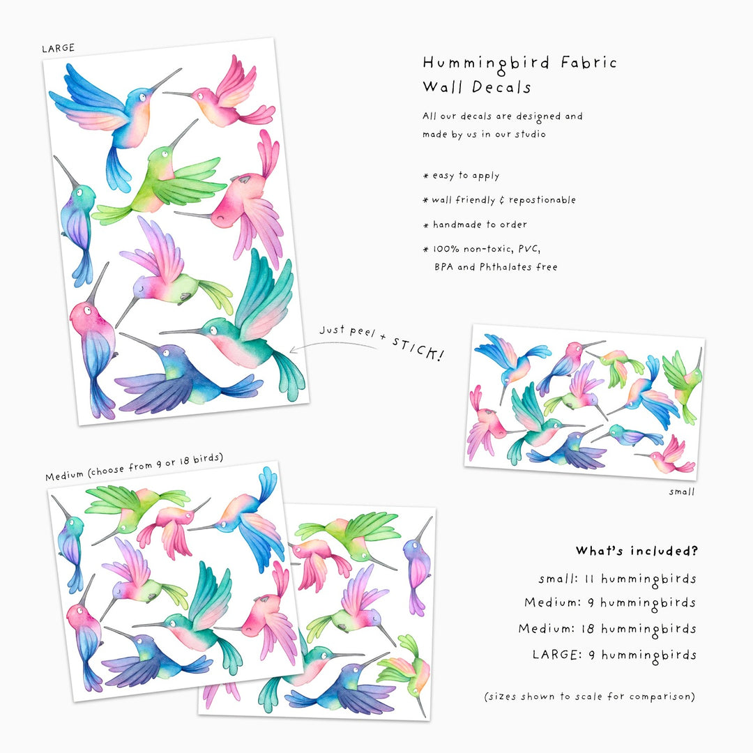 Hummingbird Decals for kids, Eco-friendly, Little Tall Tales, Size Options