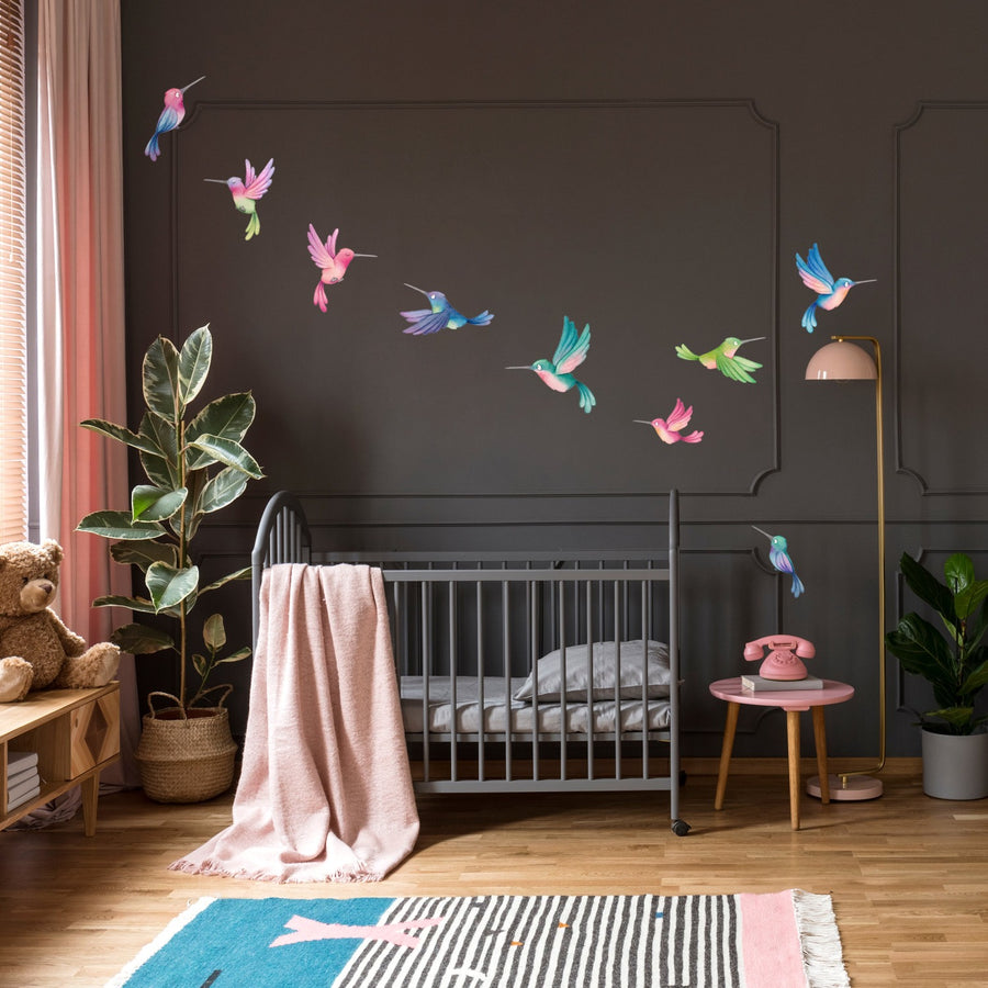 Hummingbird Wall Decals, Modern Nursery, Large