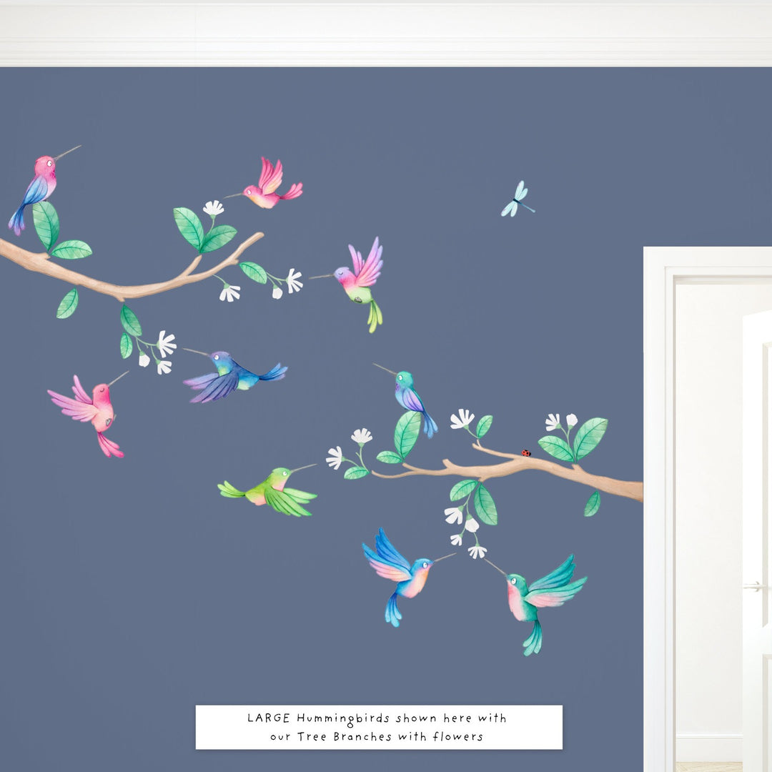 Hummingbirds with Off White Flower Branches, Fabric Wall Decals for Baby and Children