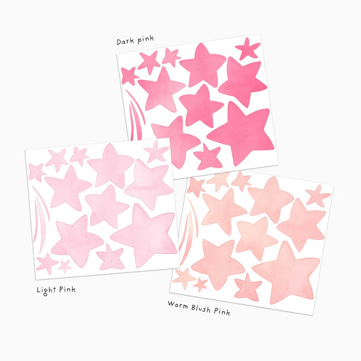 Large pink star fabric wall decals, removable and reusable