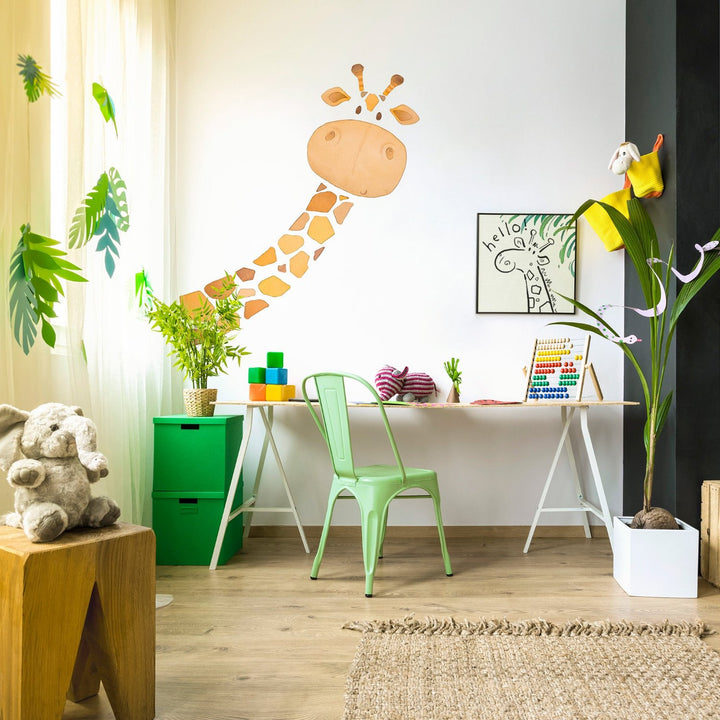 Fun giraffe wall stickers for kids in a happy and modern child's room with a jungle theme