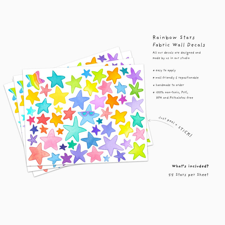 Rainbow star fabric wall decals for children, set information