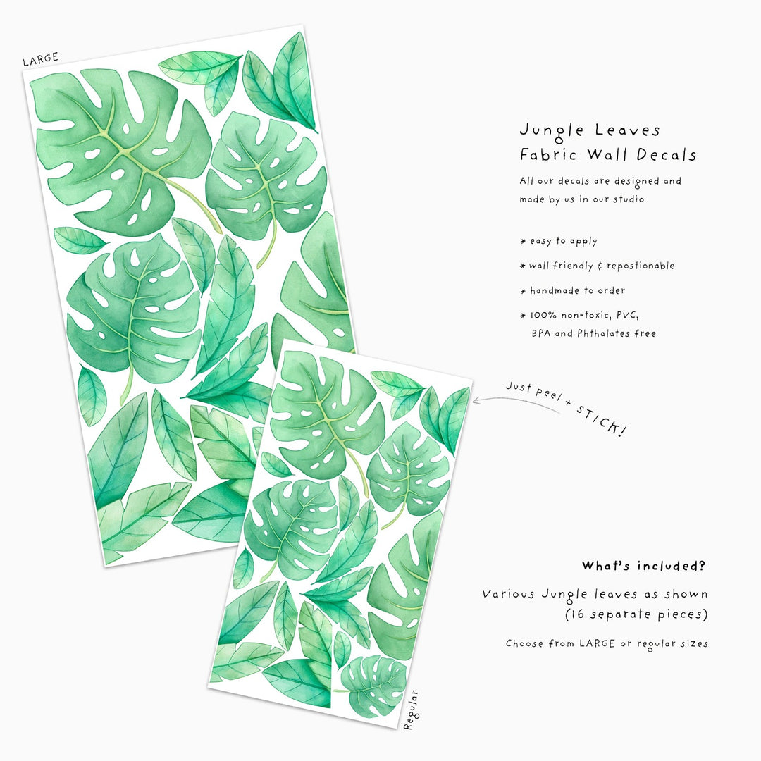 Simple Watercolour Jungle leaves decals, set information, little tall tales