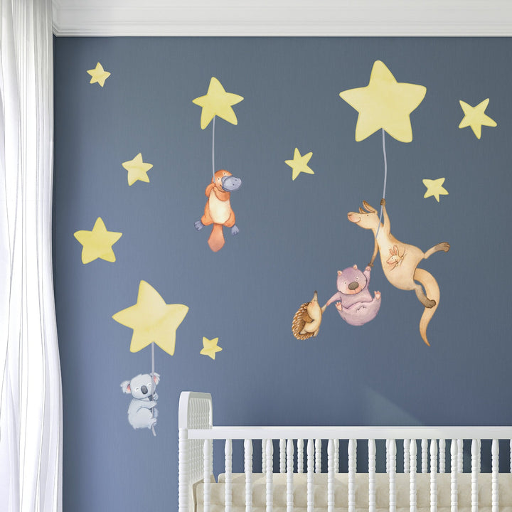 Australian animals nursery wall stickers in soft yellow