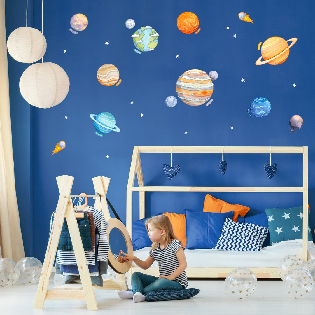 Solar system wall decals, girls room, little tall tales