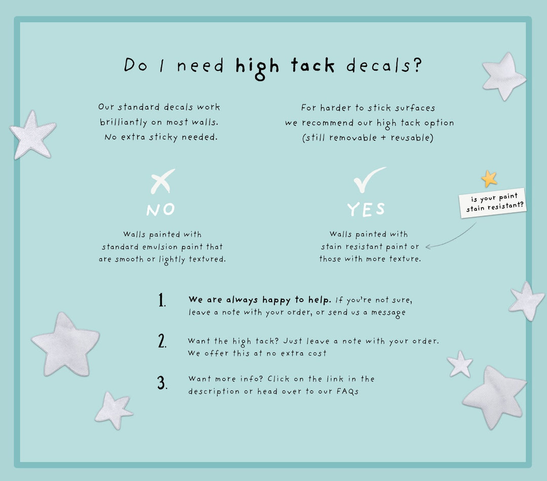 info to help you decided whether you need high tack or standard wall decals