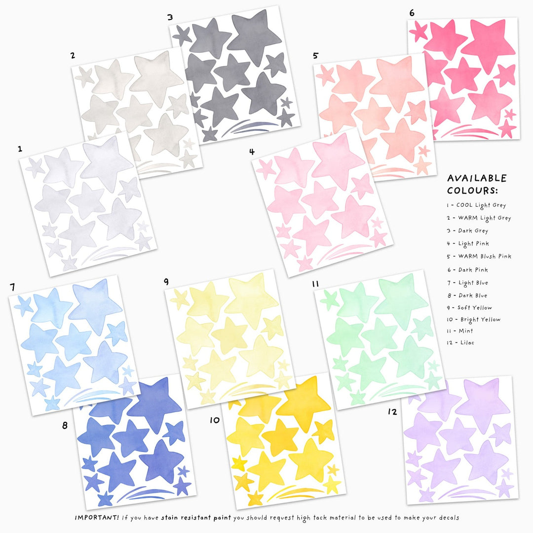 Star Wall Decals for nurseries and kids room, colour options