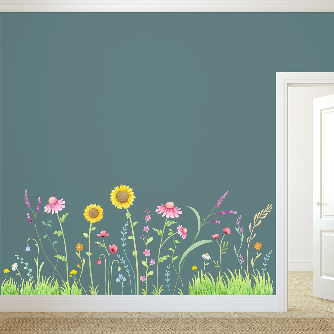 Wild flowers wall sticker kids rooms, regular, green wall