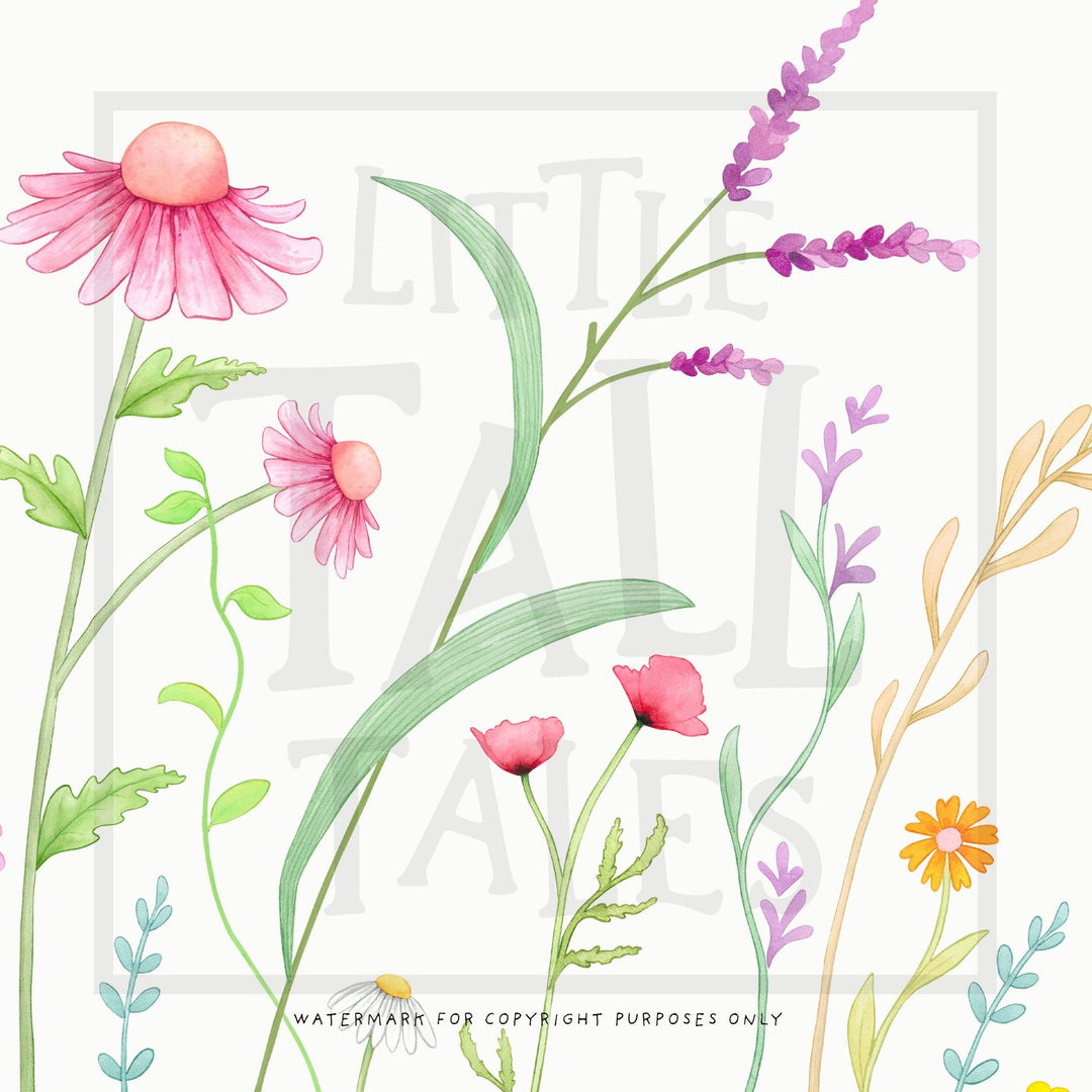 Wildflower wall decals close up, big pink daisies