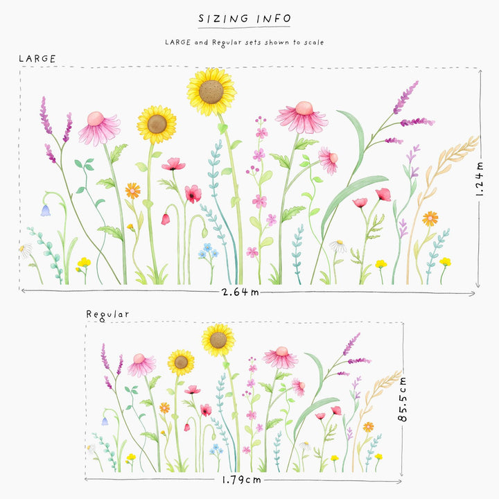 Wildflowers wall decals, hand painted, sizing info, regular, large