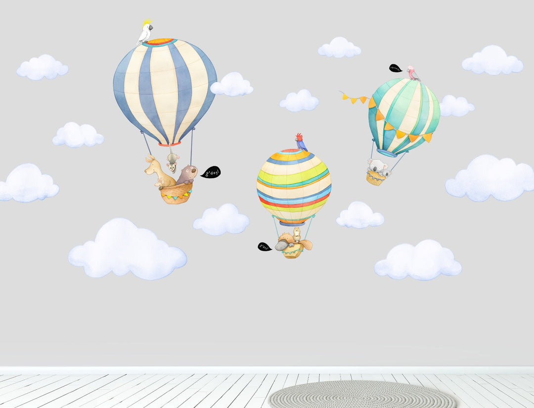 Australian Animals in Hot Air Balloons Wall Stickers for Children