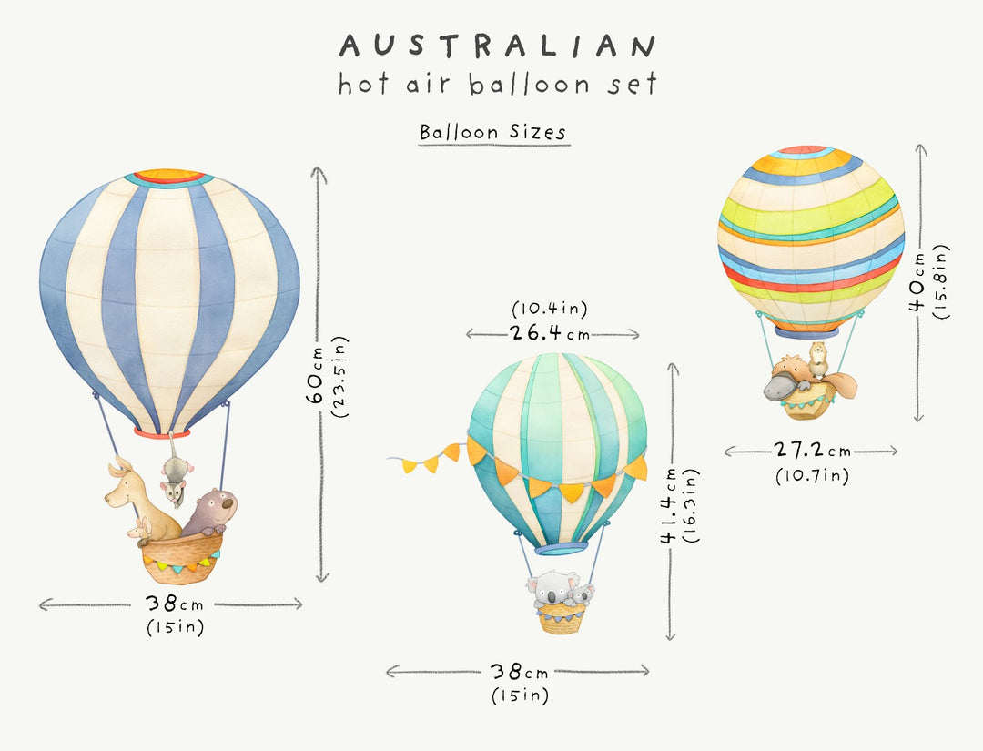 Measurements of Australian Hot Air Balloon wall decals