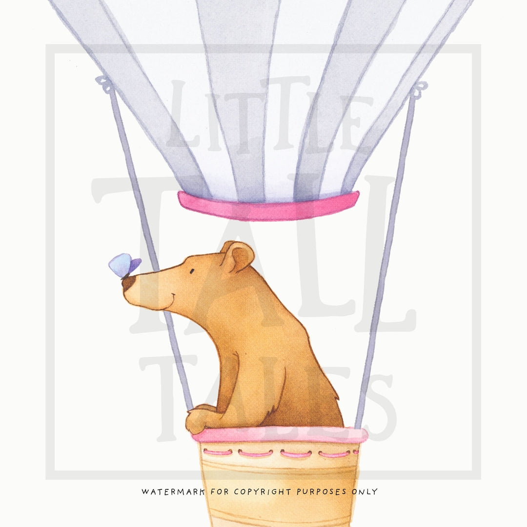 Close Up of Beautiful Wall Decal Design of Bear in hot air balloon