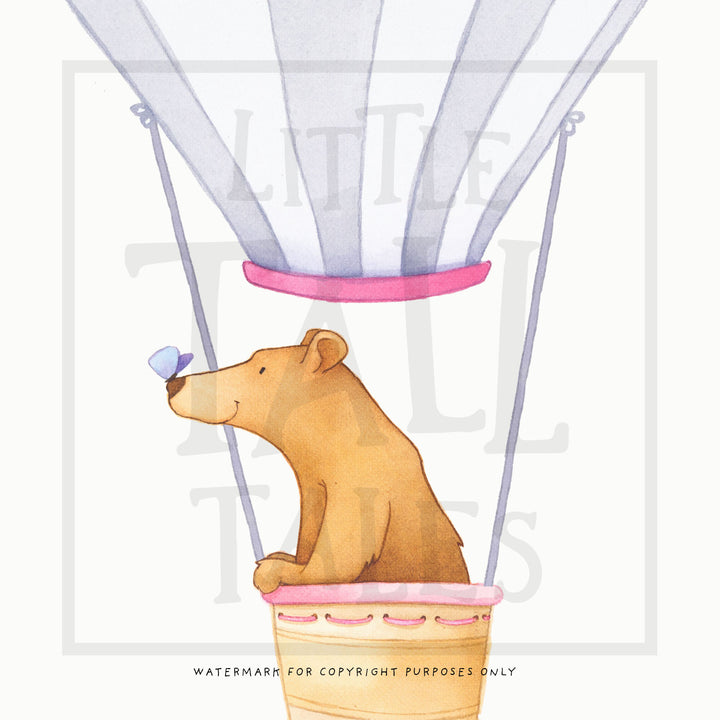 Close Up of Beautiful Wall Decal Design of Bear in hot air balloon