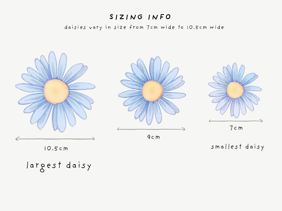 Daisy wall decal from little tall tales, sizing information