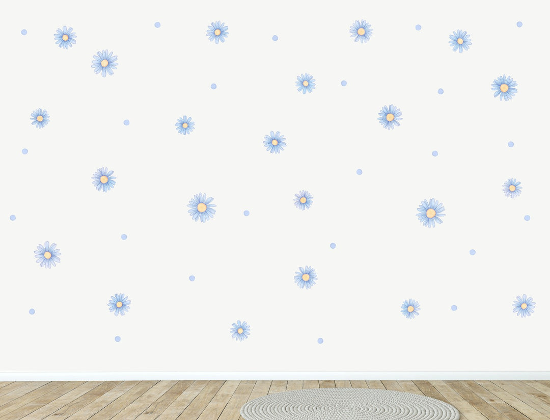 soft blue daisy wall decals for nurseries and kids rooms