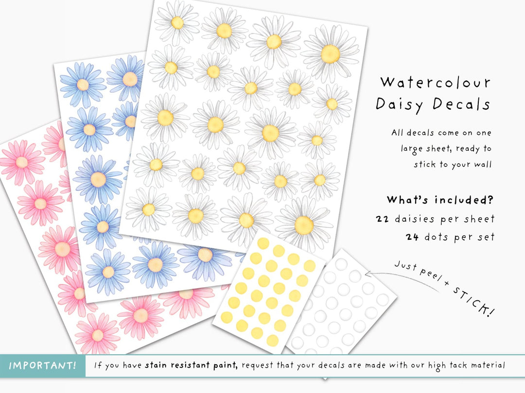 Daisy wall decals from little tall tales, set information, colour options