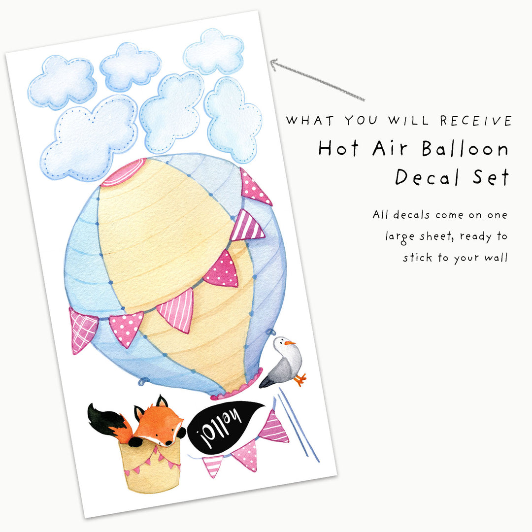 Multi-Colour Fox Hot Air Balloon Wall Decals