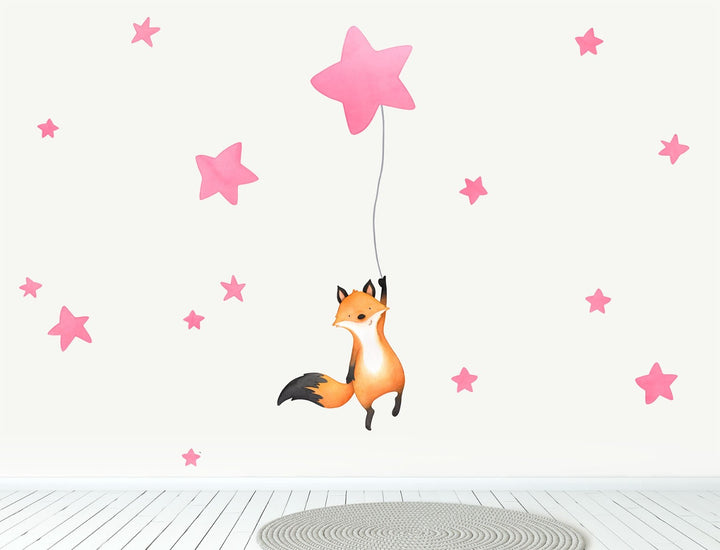 Fox with stars wall decals for children and babies rooms, dark pink