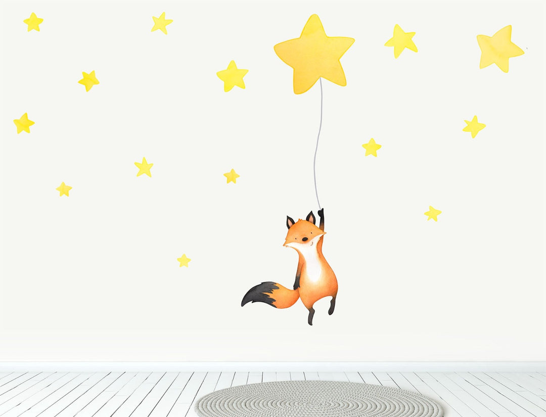 Bright Yellow night time fox with star children's wall decal