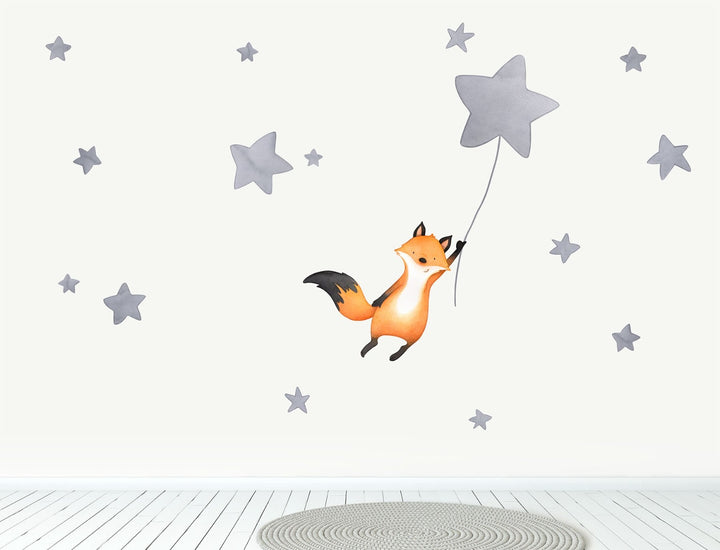 fox hanging from star hand painted fabric wall decals