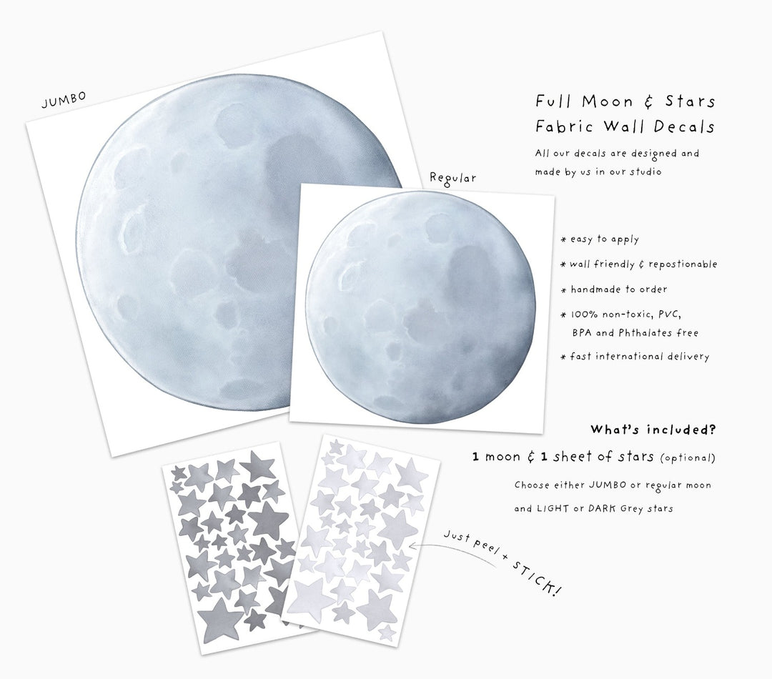 Full Moon and Stars Wall Decals