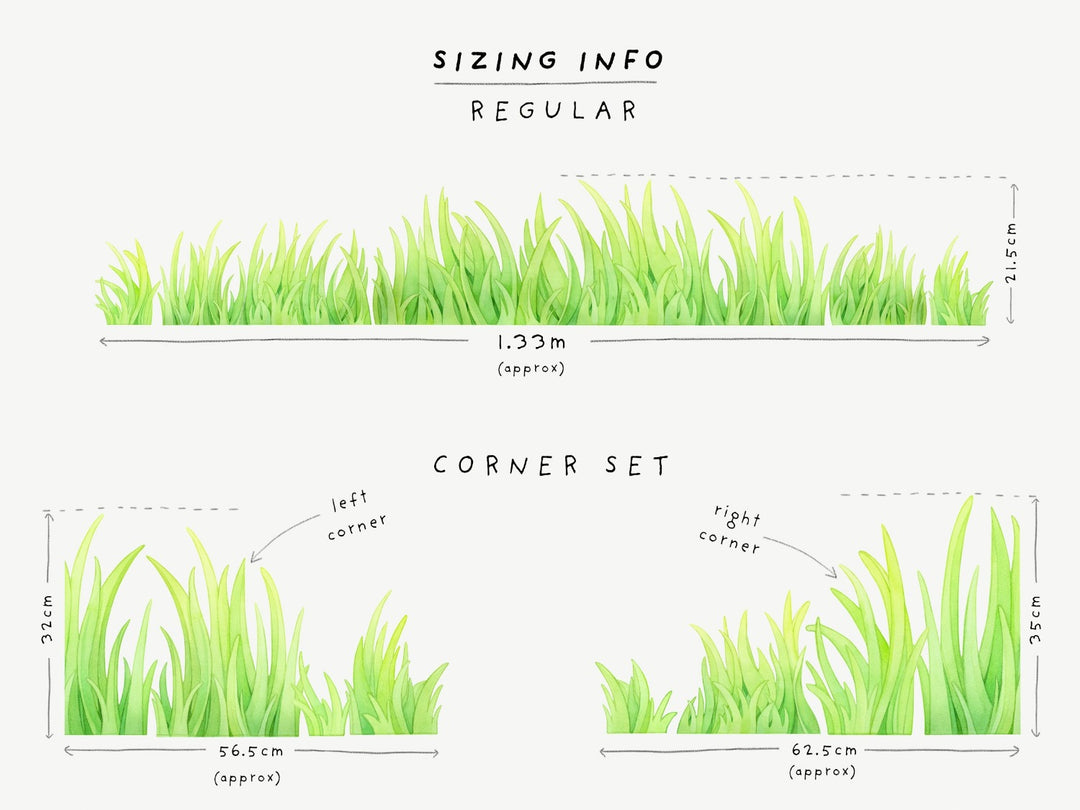 Grass Wall Stickers for Childrens rooms, Little Tall Tales, Sizing Information