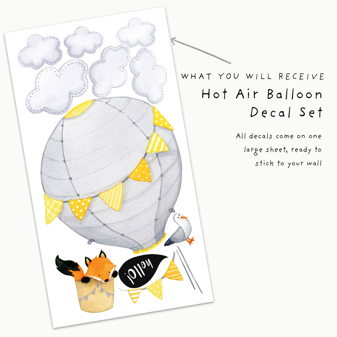 Grey Fox Hot Air Balloon Wall Decals