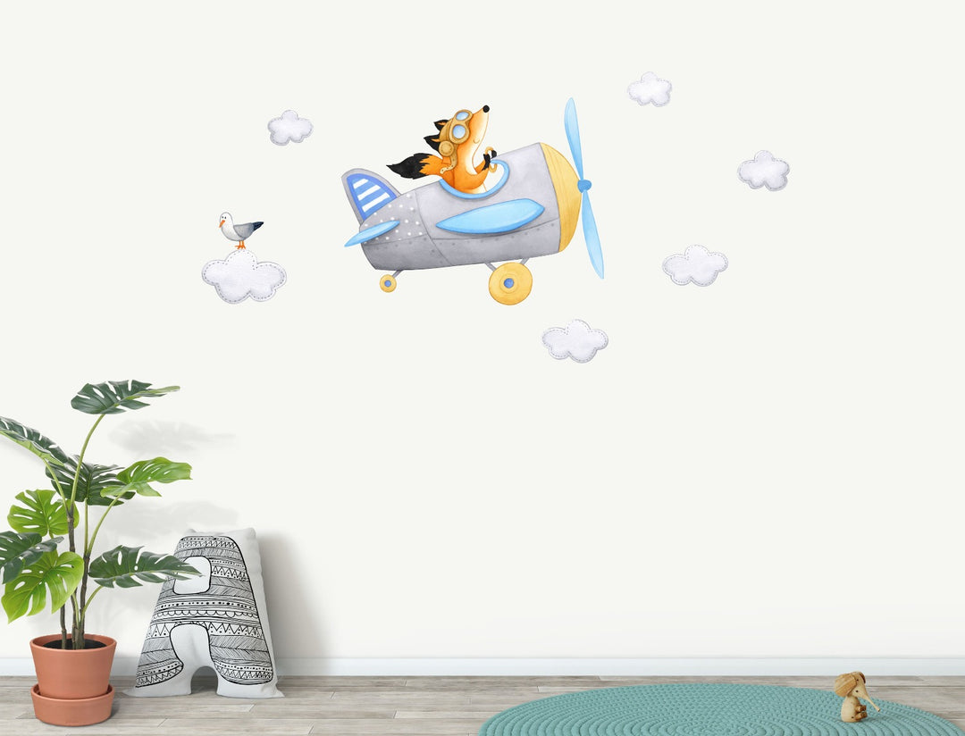 Fox Airplane Wall Decal - Softer Colours