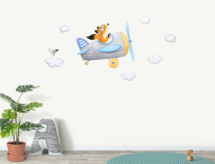 Fox Airplane Wall Decal - Softer Colours