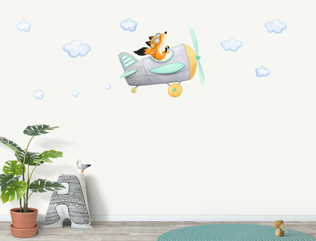 Fox Airplane Wall Decal - Softer Colours