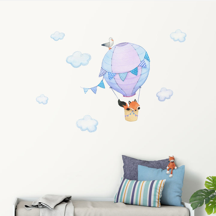 Multi-Colour Fox Hot Air Balloon Wall Decals