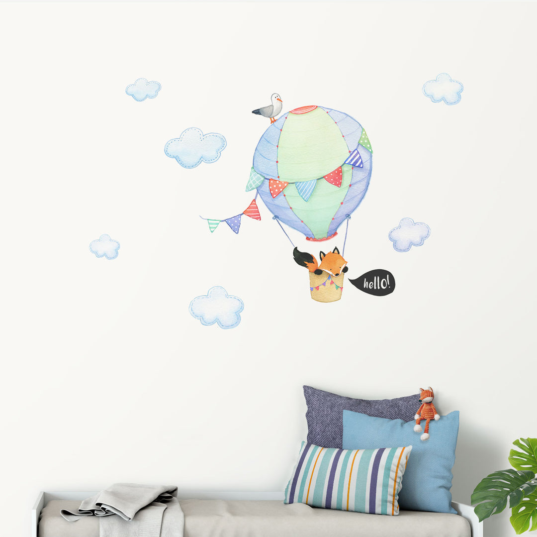 Multi-Colour Fox Hot Air Balloon Wall Decals