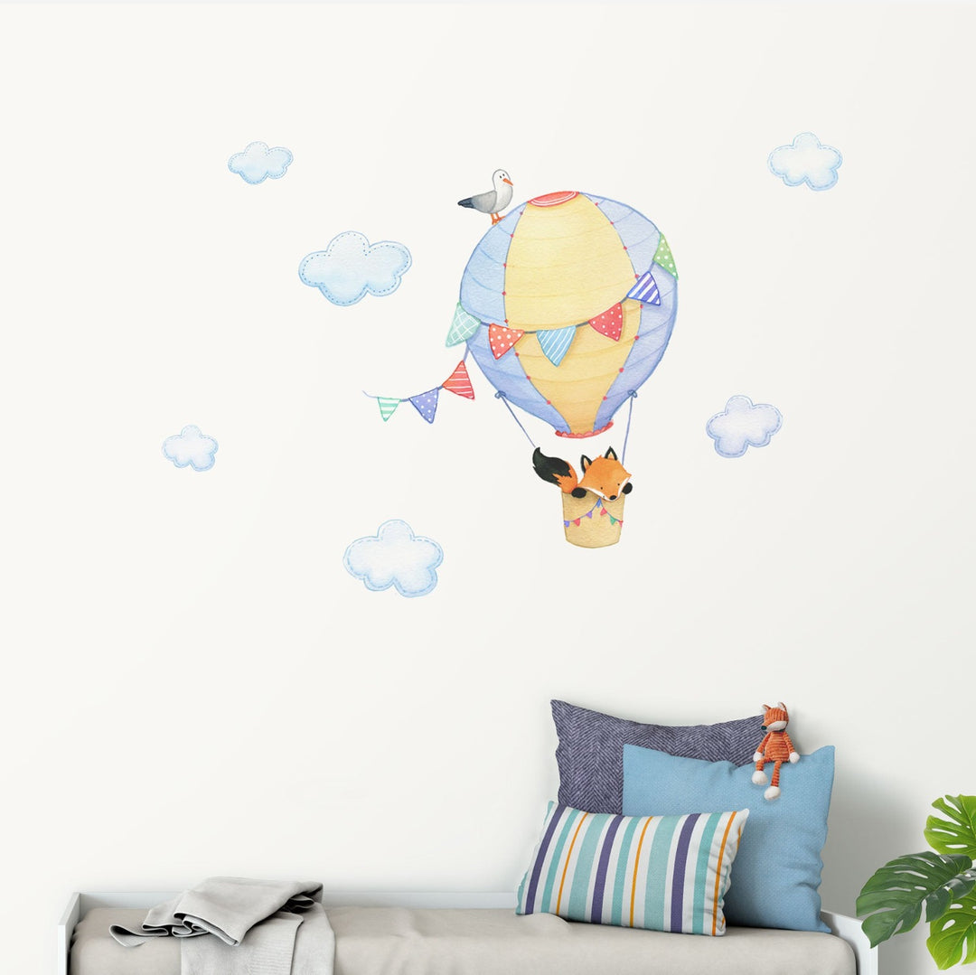 Multi-Colour Fox Hot Air Balloon Wall Decals