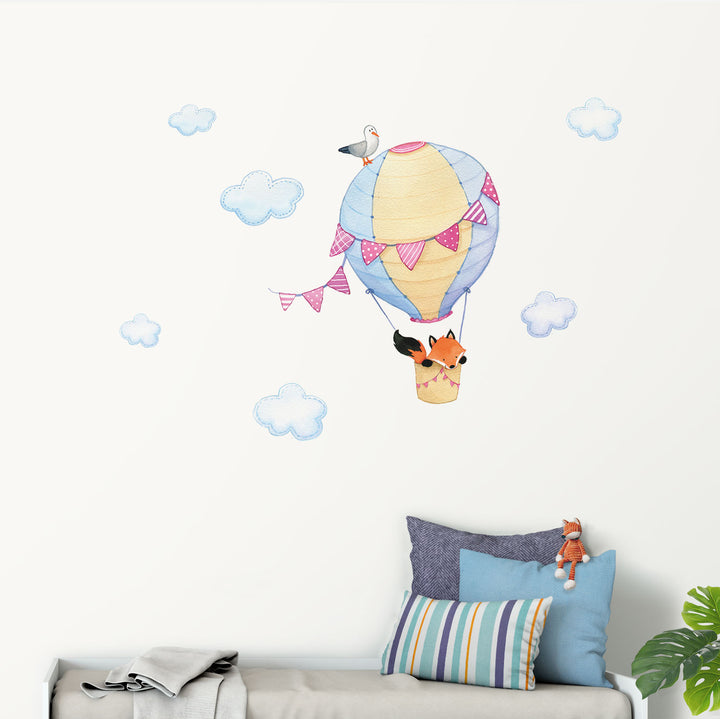 Multi-Colour Fox Hot Air Balloon Wall Decals
