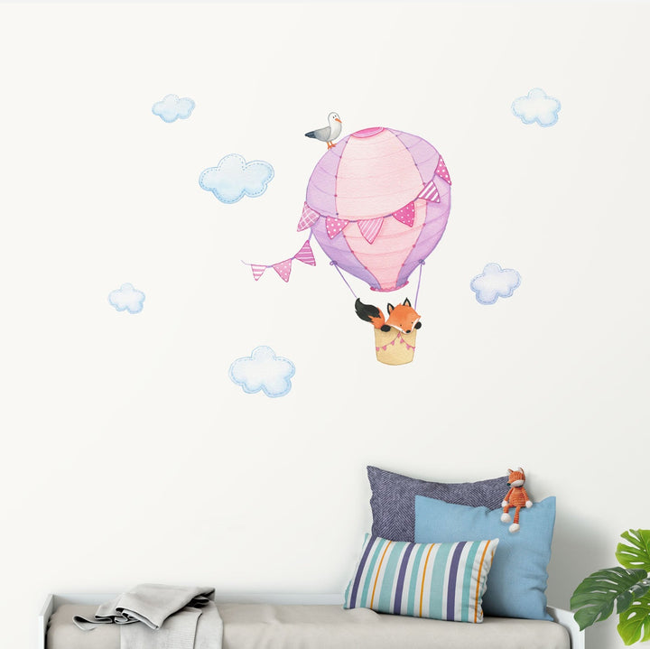 Multi-Colour Fox Hot Air Balloon Wall Decals