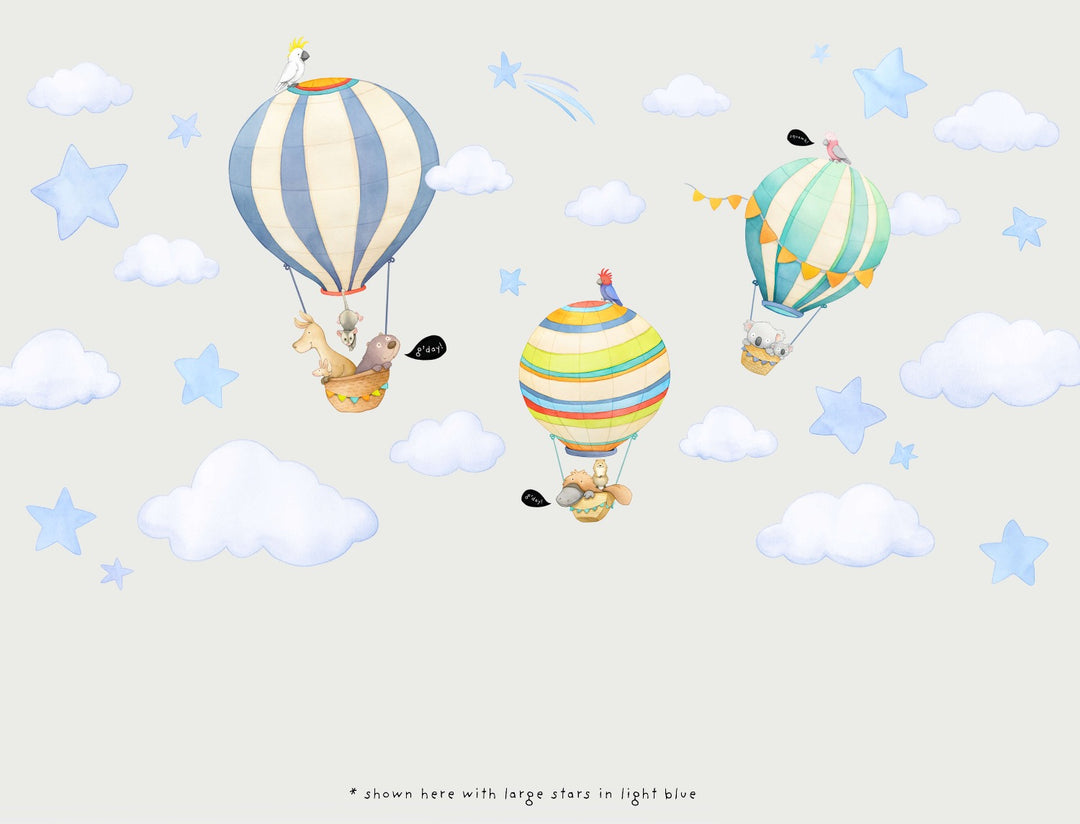 Hot Air Balloon wall decals with stars and clouds