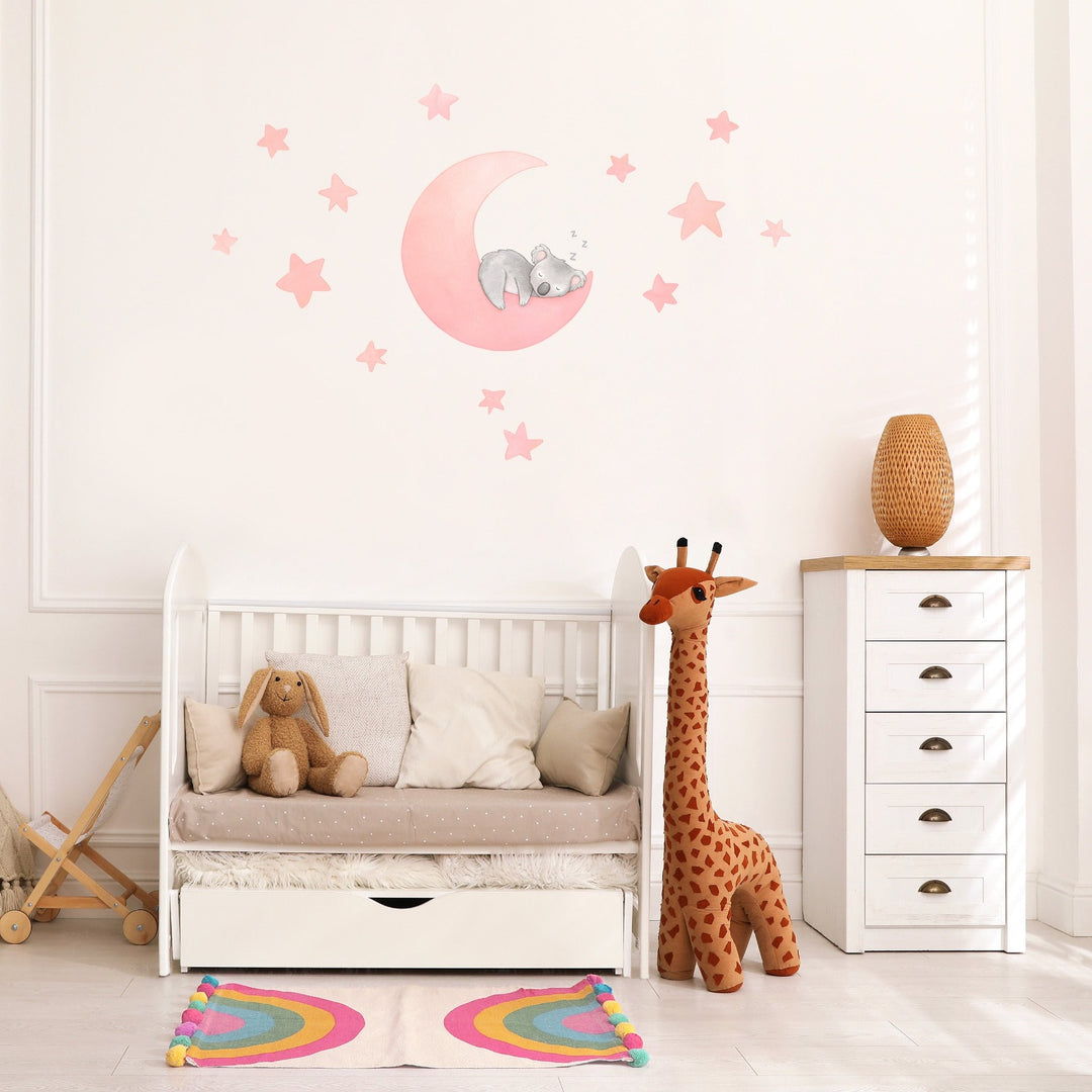 Koala Moon Wall Decal, Little Tall Tales, Blush Pink Nursery