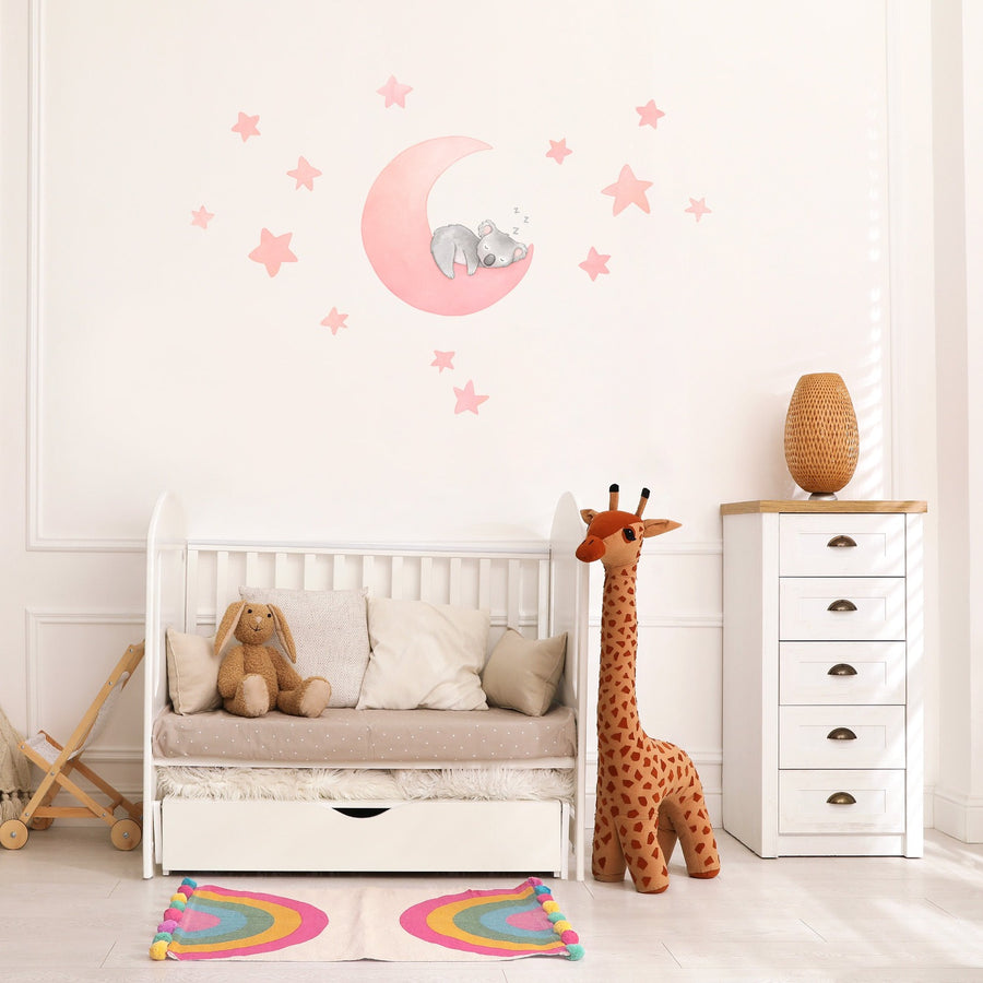 Koala Moon Wall Decal, Little Tall Tales, Blush Pink Nursery