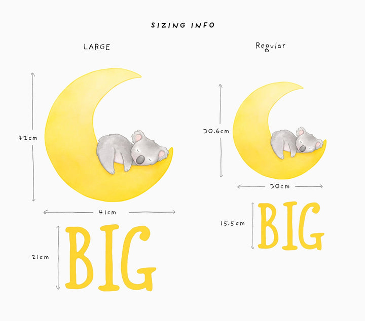 Koala Moon wall decal for kids sizing information