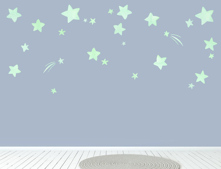 Large Mint Fabric Stars Wall Decals, Little Tall Tales
