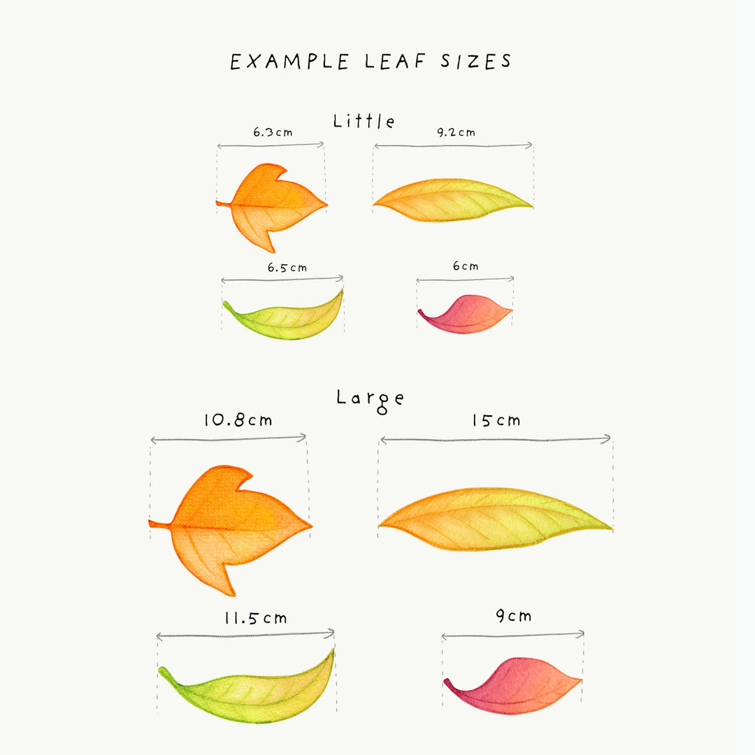 Leaf wall decals from little tall tales, sizing information, little and large