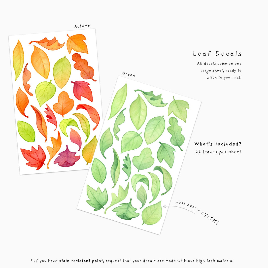 Leaf wall decals from little tall tales, set information, colour options