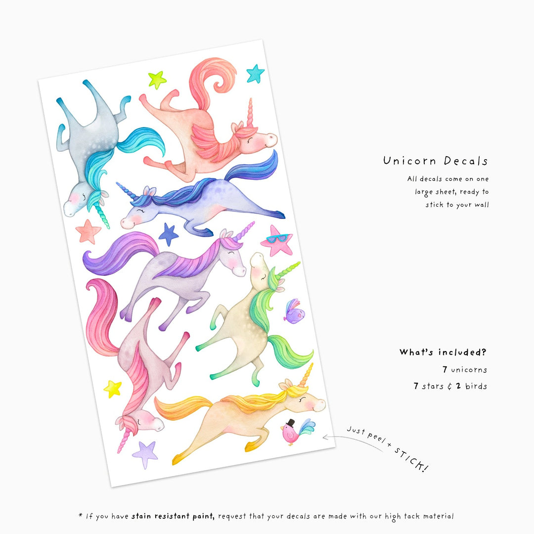 Unicorn fabric decal set, peel and stick, little tall tales