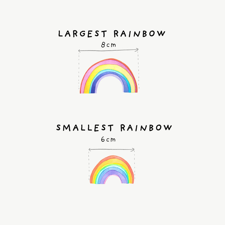Watercolour rainbow wall decals for children and baby, sizing