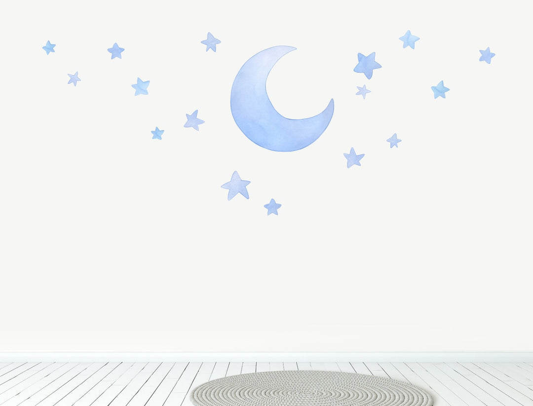 Light Blue Moon and stars wall decal, little tall tales