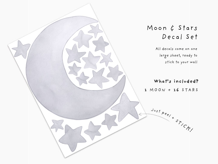 Moon and stars wall decal set for baby and kids rooms