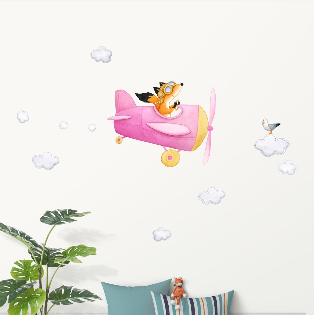 Pink Airplane removable wall art, baby and kids rooms